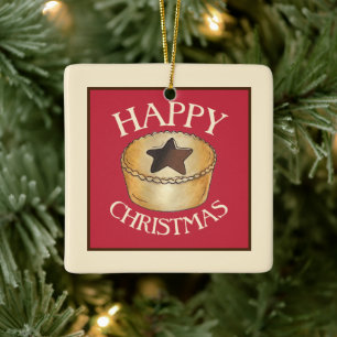 UK Brits Voedsel Fruit Gehakt Taart Gelukkig Kerst Keramisch Ornament