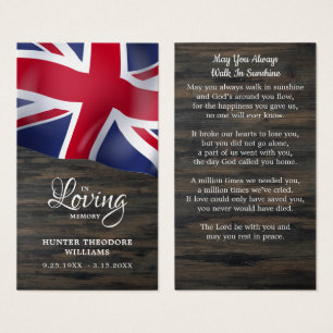 UK Flag Sympathie Funeral Memorial Prayer Kaart