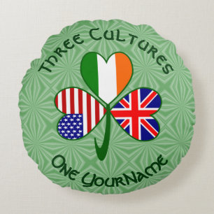 UK Ierland USA Vlaggen Shamrock Gepersonaliseerd Rond Kussen
