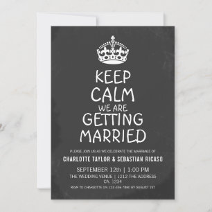 UK Keep Calm Wedding Britain Chalkboard Crown Aankondiging