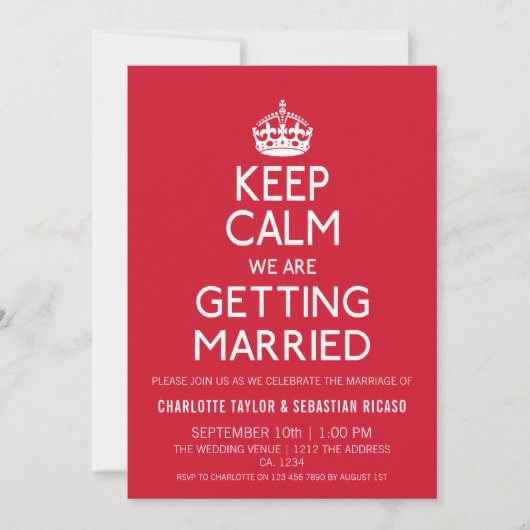 UK Keep Calm Wedding Britain Red Crown Aankondiging (Voorkant)