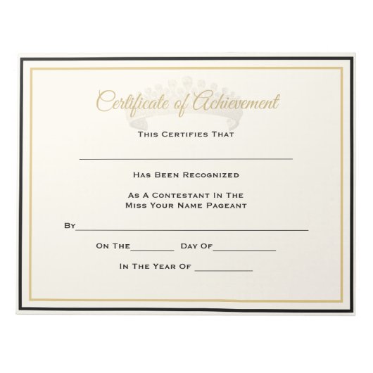 UK Pageant Crown Certificate Achievement Award Notitieblok (Voorkant)
