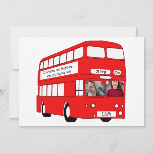 UK Red London Bus British Thmed Wedding Aankondiging (Voorkant)