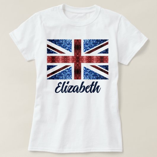 UK rood blauw schittert glitters Custom name T-shirt (Design voorkant)