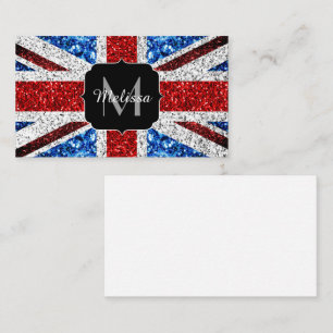 UK vlag rood blauw wit glitters glinstert Monogram Visitekaartje