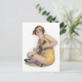 Uke Playing Flapper Postcard Briefkaart (Staand voorkant)