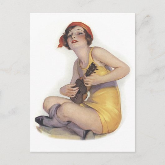Uke Playing Flapper Postcard Briefkaart (Voorkant)