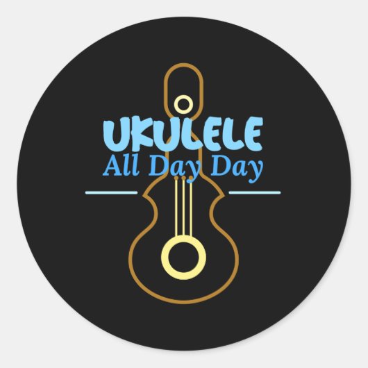 Ukelele de hele dag ronde sticker (Voorkant)