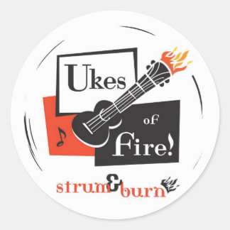 Ukes of Fire. ronde sticker