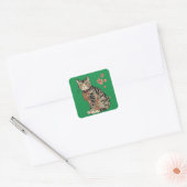 Ukiyo-e Cat en bloemen Pattern Vol.2 Vierkante Sticker (Envelop)