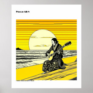 Ukiyo-e geel en zwart houtblok natuur poster
