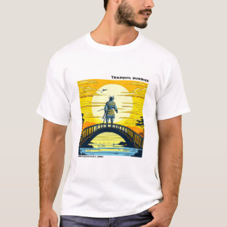 Ukiyo-e geel en zwart houtblok natuur t-shirt