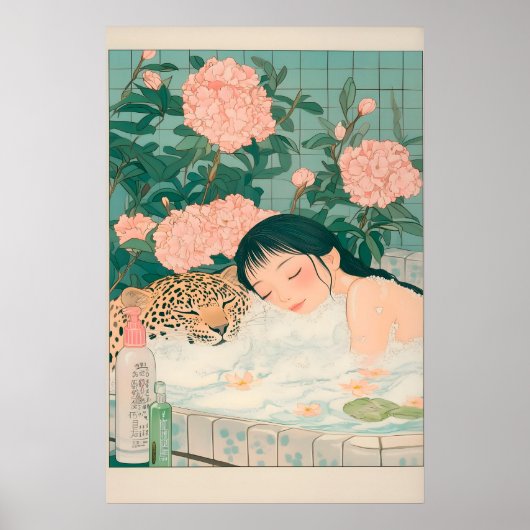 Ukiyo-e Leopard Bath Art Print Japandi Bathroom (Voorkant)