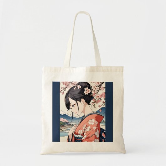 Ukiyo-e Modern Tote Bag with cherry blossom (Devant)