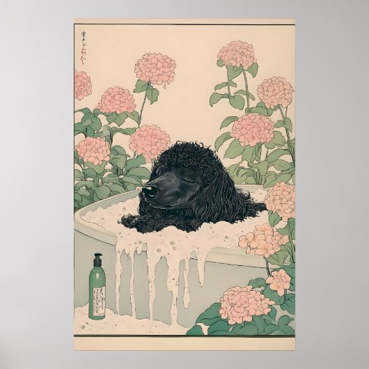 Ukiyo-e Poodle Art Print Japandi Bathroom Poster (Devant)
