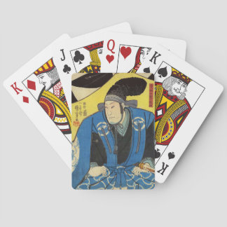 Ukiyo-e schilderen van een Samurai in gele achterg Pokerkaarten