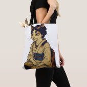 Ukiyo-e style calico cat tote bag (De près)