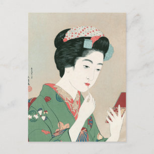 Ukiyoe (Goyo) Vrouw met een rode penseel Briefkaart
