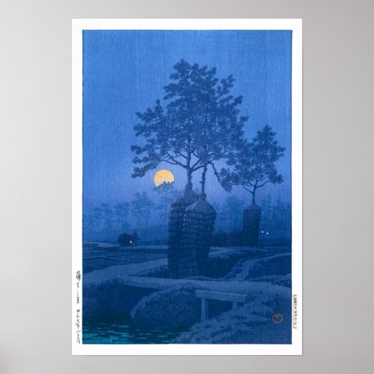 ukiyoe - hasui - No.20 Moonlit Night at Gamo - Poster (Voorkant)