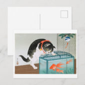 Ukiyoe [Koson] Cat en Goldfish Briefkaart (Voorkant / Achterkant)