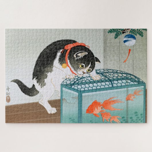 Ukiyoe [Koson] Cat en Goldfish Legpuzzel (Horizontaal)