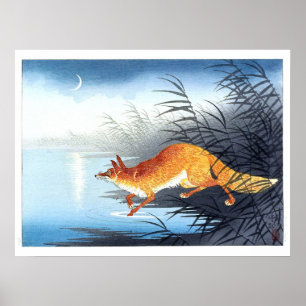Ukiyoe [Koson] Vos bij het water bij maanlicht (M) Poster