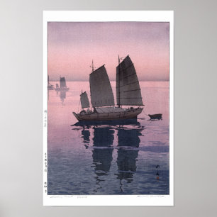 ukiyoe - Yoshida - 12 - Zeilboten- Avond -  Poster
