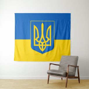 Ukraine & drapeau ukrainien, tapisserie Tryglav /s