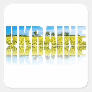 Ukraine étiquette avec ciel bleu et champ jaune