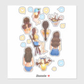 Ukraine filles mignonnes stickers bleu et jaune (Feuille)