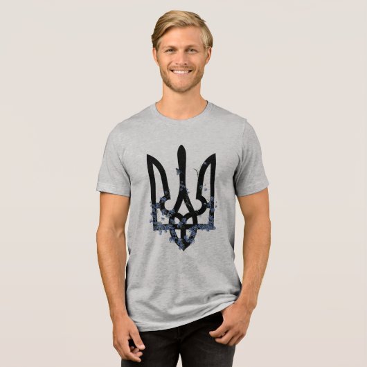 UKRAINE. Trident. Ukrainian Coat of Arms. Tri-Blend Shirt (Voorkant volledig)