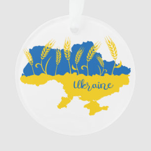 Ukraine typography and wheat ear on Ukrainian flag