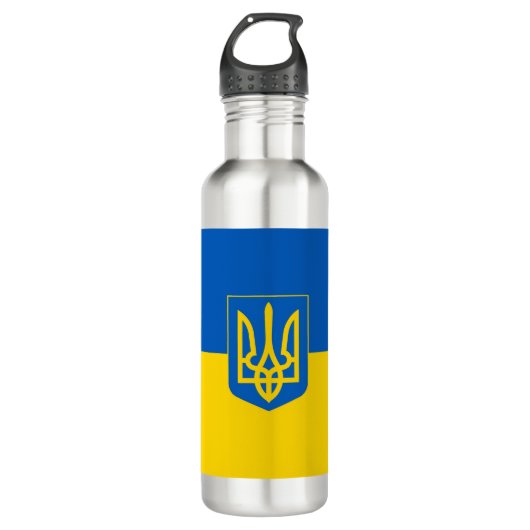 Ukrainian flag. Coat of Arms. We support Ukraine.  Waterfles (Voorkant)