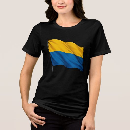 Ukrainian flag waving in the wind.  Tri-Blend shirt (Voorkant)