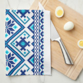 Ukrainian traditional vushuvanka folk pattern blue theedoek (Quarter Fold)