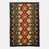 Ukrainian traditional vushuvanka folk pattern red theedoek (Verticaal)