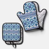 Ukrainian vushuvanka traditional folk art pattern  ovenwant & pannenlap set (Voorkant / Achterkant)