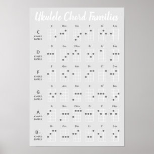 Ukulele Akkoord Families Referentie Grijswaarden Poster
