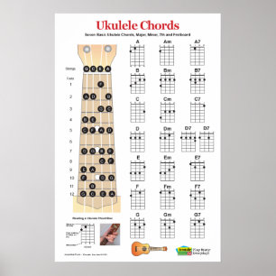 Ukulele Chord Chart en Fretboard Praktijk Poster