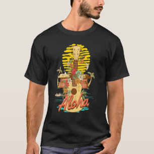 Ukulele Flower Aloha Hawaii Trendy  Sunset T-shirt
