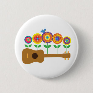 Ukulele Flowers Ronde Button 5,7 Cm