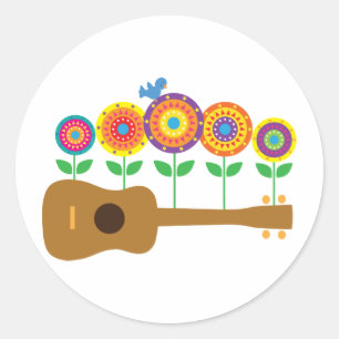 Ukulele Flowers Ronde Sticker
