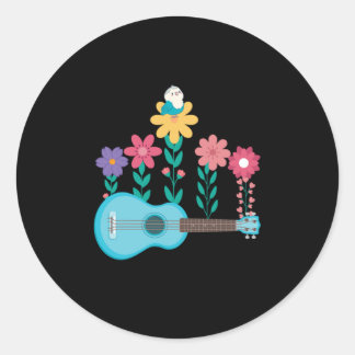 Ukulele Guitar Flowers Music Acoustic Bass Gift Ronde Sticker