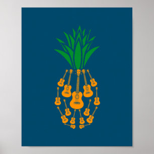 Ukulele Guitar Hawaii Music Pananas Fruit Uke Poster