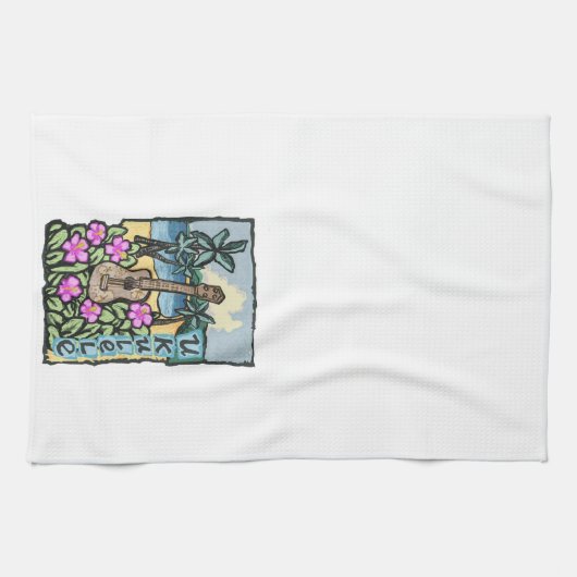 Ukulélé hawaïenne, serviette de cuisine (Horizontal)