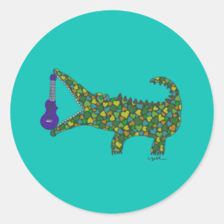 Ukulele, heart, crocodile ronde sticker