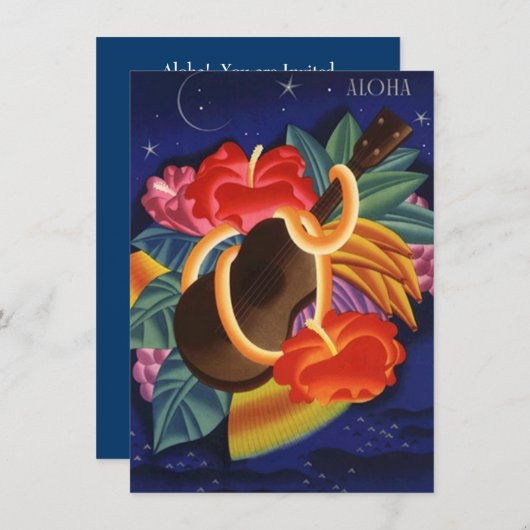 Ukulele Hibiscus Aloha Hawaiian Luau Uitnodigingen (Voorkant / Achterkant)