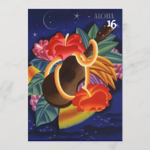 UKULELE HIBISCUS ALOHA SWEET 16 INVITATION