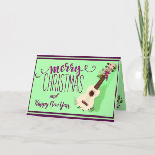 Ukulele Merry Kerstmis en Happy Nieuwjaar Kaart