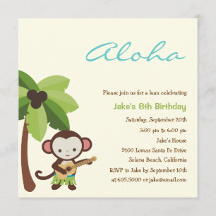 Ukulele Monkey Luau Party Invitation Kaart